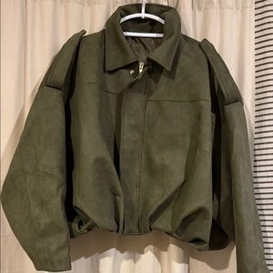 Olive Green Women's Jacket Faux Suede